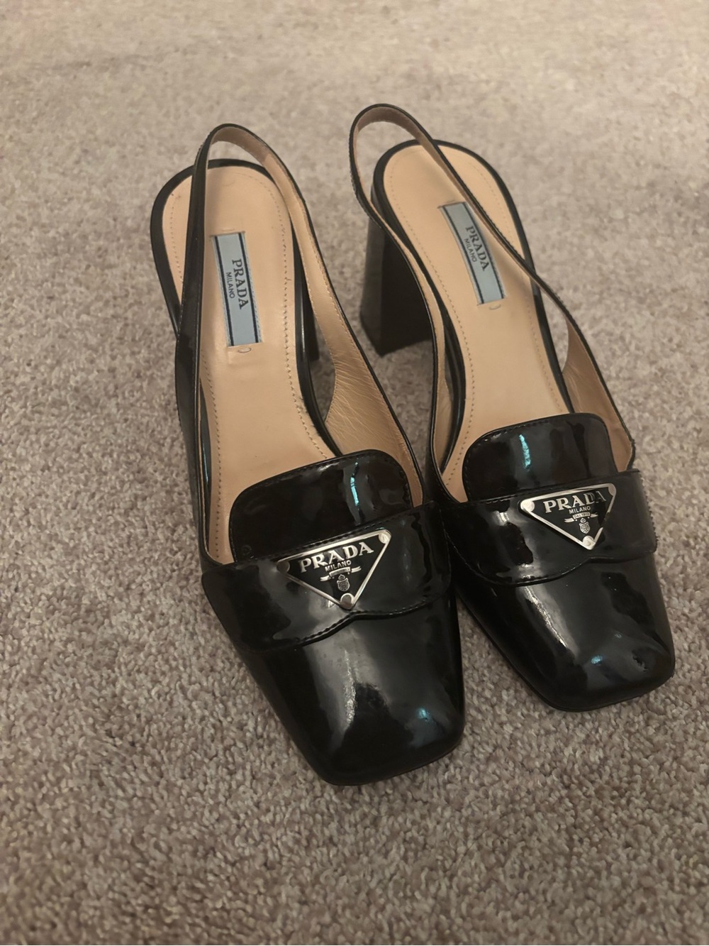Prada Black Patent Leather Slingback Block Heels - Picture 2 of 4